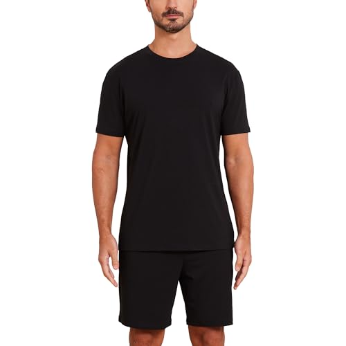 netdraw Men's Ultra Soft Bamboo Viscose Pajama Sets Lightweight Comfy Lounge Sleep Short Sleeve Pjs Sleepwear, Black, Large