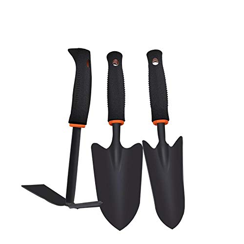 YDWL Stainless steel dual-purpose hoe weeding rake farming tools planting vegetables small hoe flower hoe agricultural gardening tools-Black iron three-piece suit (length 32 cm)