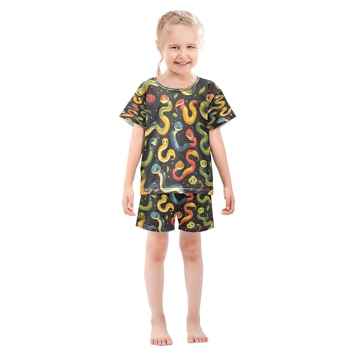 Pajama Sets Short Sleeve Cute Snake Cartoon Pattern Soft Cotton Summer Sleepwear 2 Piece PJS Size 5-14T4