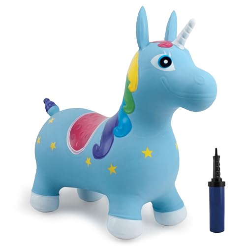 Small World Toys Bouncy Unicorn Horse, Ride on Bouncy Animals for Toddlers 1-3, Gertie Inflatable Hopping Toy with Pump, Bouncing Animal Hopper Birthday Gift for Kids Toddlers Boys Girls