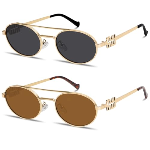 Image of Rmerom Retro Gold Metal Oval 90s Sunglasses for Women Small Chic Sunnies