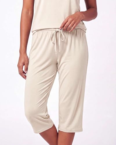 Image of Real Essentials 2 Pack: Women's Tank Top & Capri Pajama Set - Super-Soft Sleeveless Summer Loungewear (Plus Size Available)
