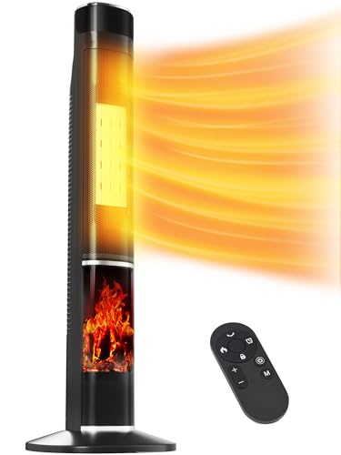 Uthfy 32IN Space Heater for Large Room,1500W Portable Electric Fireplace Heaters for Indoor Use,70° Oscillating PTC Ceramic Heater with 24 H Timer,Thermostat,Remote,Tower Heater for Office Bedroom
