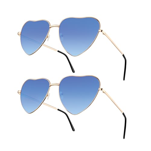 NACHLYNN 2 Stück Blau Herz Sonnenbrille Hippie Brille Damen UV385...