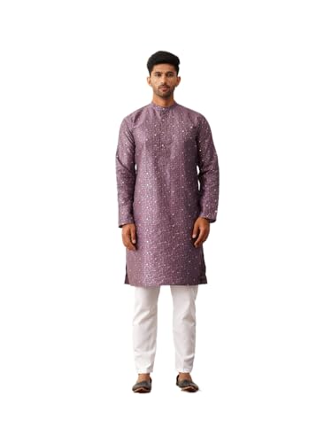 Jompers Men's Purple Embroidered Mirror Work Kurta Payjama Sets. (Purple, L)