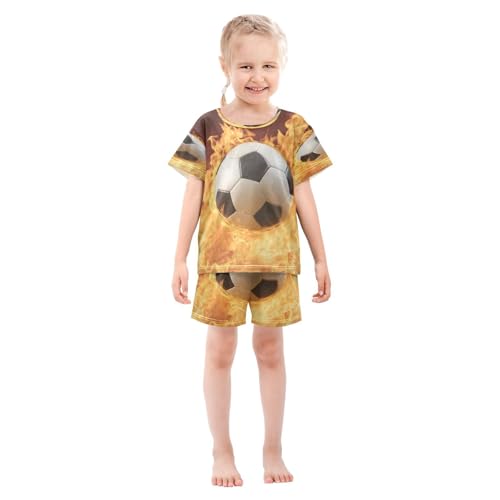 ALAZA Fire Soccer Stylish Football Pajamas Set Short Sleeve Cotton Sleepwear Summer Pjs 2 Piece 5-14Y3