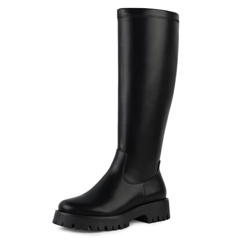 FancyQueen Knee High Boots for Women - Chunky Platform Round Toe Tall Boots with Side Zipper 8 B