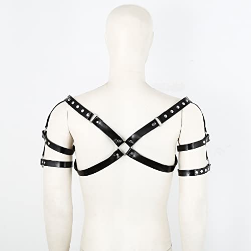 Warrior Harness for Men PU Leather Suspenders Belt Adjustable Shoulder Strap BLACK4