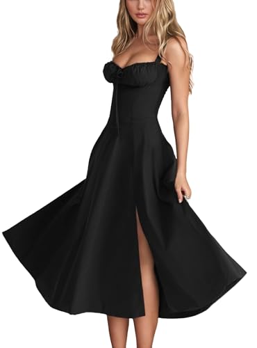 Image of Women's Spaghetti Strap Dress Floral Corset Gown Inspired Dresses Midi Evening Cocktail Party and Holidays Casual Sundress