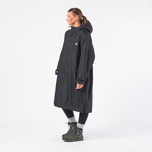 Unisex Outdoor-Wickelmantel, langärmelig, winddicht und wasserdicht, mit Kapuze, für Strand, Wildschwimmen, Surfen und Spazierengehen, übergroß, schnell trocknend, Schwarz , S-M