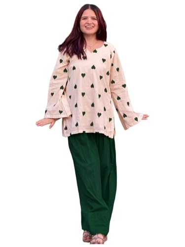 Image of ANNI Designer Farshi Salwar Suit for Women Viscose Embroidered | Co Ord Set for Woman | Straight Kurta Palazzo Outfit Round Neck V Slit Long Sleeve Ethnic Dress Womens Clothing
