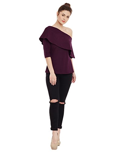 Image of Miss Chase Women's Black One Shoulder Half Sleeved Solid Layered Top