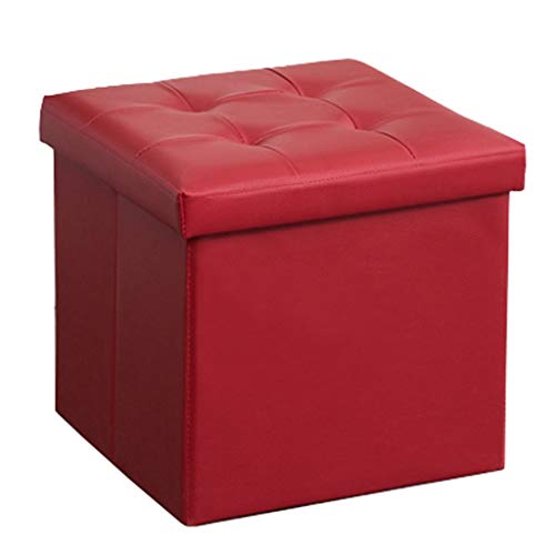 Taburete plegable de cuero para almacenamiento, 38 x 38 x 38 cm, práctico reposapiés y asiento de cubo, máx. 120 kg, elegante reposapiés para sala de estar, dormitorio y entrada, diseño que ahorra