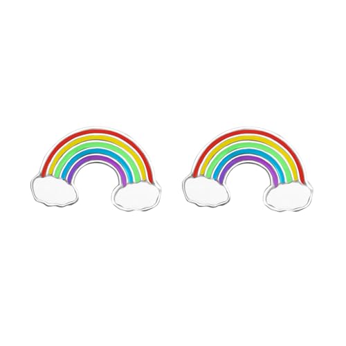 Boucles d'oreilles arc-en-ciel nuage en argent sterling 7x10 mm