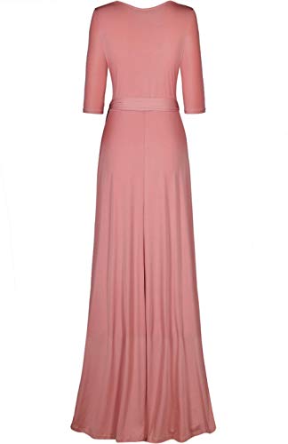 Image of Women's 3 /4 Sleeve Deep V-Neck Maxi Faux Wrap Solid Plus Size Dress