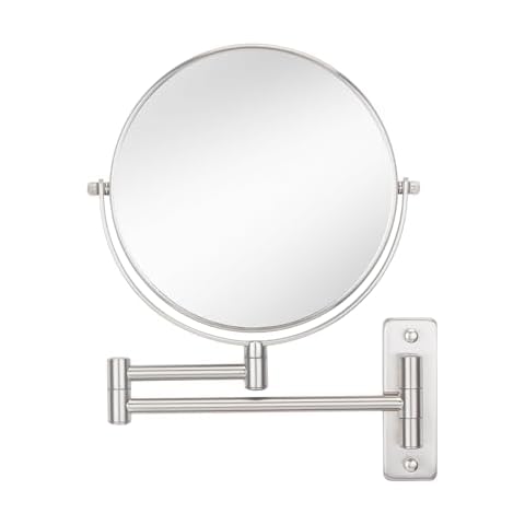 Cerdeco 8 Inch 10X Double Sided Makeup Wall Mount Mirror with Nickel Plated Finished 360° Swivel Extendable Cosmetic Shaving Mirror Magnification Mirror Cover