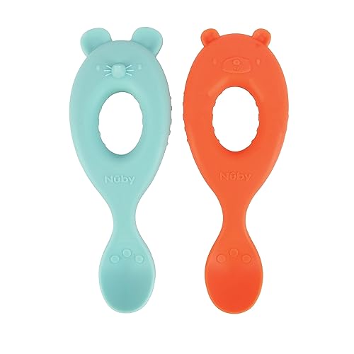 Image of Nuby 2-Pack Silicone Easy Grip Animal Character Spoons - 6+ Months