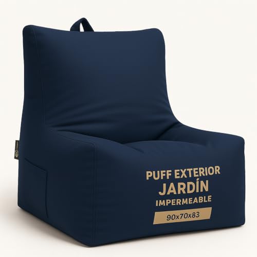 DIVERPUFFS Puff Azul Sofá Relax Jardin Exterior Interior Asiento Comodo Relleno Incluido Portátil Respaldo Ergonómico Impermeable UV Protegido Diseño Moderno Durable Ligero Listo para Usar