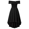 JASAMBAC-Womens-Off-Shoulder-High-Low-A-Line-Wedding-Guest-Party-Cocktail-Dress Skater Dress for Women Short Sleeve Off Shoulder Formal Homecoming Vintage A Line Dresses with Pockets Black L