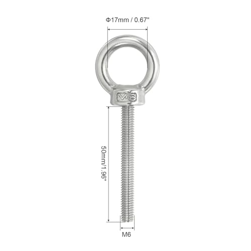 Image of PATIKIL M6 x 50mm Lifting Shoulder Eye Bolt, 3Pcs 304 Stainless Steel Lifting Ring Threaded Eyebolt with Nuts Washers for Hanging Hammocks Articles