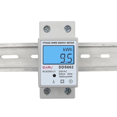 Din-Rail Power Energy Meter 5-80A LCD Backlight Digital Display Single Phase Electronic Energy KWh Meter Voltmeter Ammeter Volt(Without Backlight,110V)