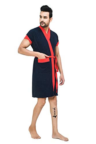 Image of Terry Men Bath robe Fit Upto 42 inches Navy Red