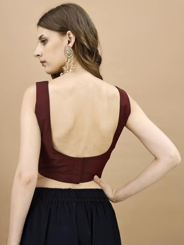 Image of Womanista Women's Taffeta Solid Sleeveless Readymade Saree Blouse for Women Stylish