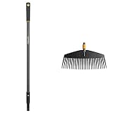 Fiskars Kurz-Stiel für QuikFit Werkzeug-Köpfe, Nicht teleskopierbar, Länge: 84 cm, Schwarz/Orange & Laubbesen, Werkzeugkopf, 25 Zinken, Breite: 50 cm, Kunststoff-Zinken, Schwarz/Orange, QuikFit