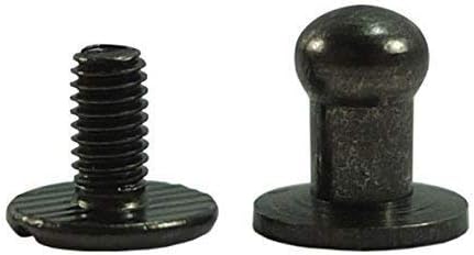 Head Button 5mm Brass Stud Screwback Screw Back Spots for Leather Rivet 100 Sets (Gun Black)
