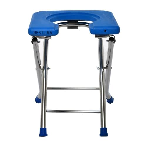 Image of Commode Chair with Pot Portable Stainless Steel Toilet for Pregnant Women and Seniors Indian Style Toilet Stool, Heavy-Duty Chair Durable & Convenient for Camping, Travel (Blue)