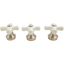 Porcelain Handle 3 Pieces Fits Price Pfister Shower Faucet with 12 Spline, Satin Nickel Finish - By Plumb USA 32336snx3
