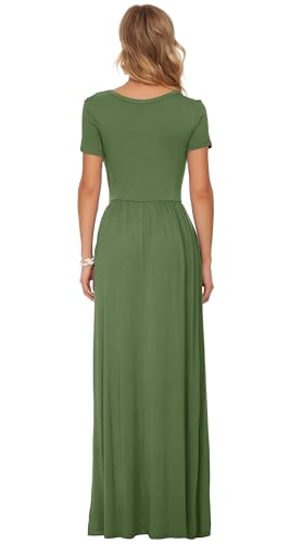 Image of AUSELILY Women's Summer Short Sleeve Loose Plain Casual Long Maxi Dresses | Year Round wear solid floral print, Casual wear, Empire waist, Floor length, Side pockets