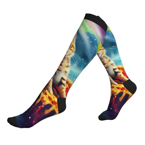 YHNNH Cat On A Pizza Planet Men'S And Women'S Compression Socks - Comfortable All Day, Providing Breathable Calf Support For Running And Traveling