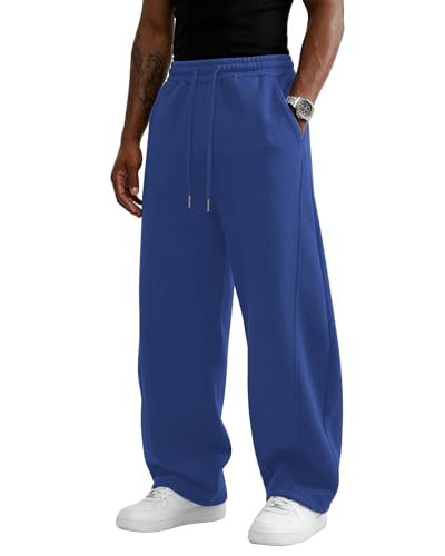 Image of Wangdo Men's Baggy Sweatpants Wide Leg Lounge Cotton Jogging Pants Casual Elastic Waist Joggers with Pockets