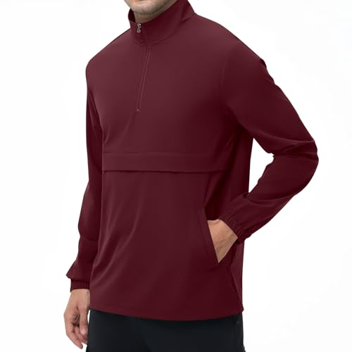 Image of EDITCOZY Men's Lightweight Quarter Zip Pullover Casual Windbreaker for Running Golf Jackets with 3 Pockets