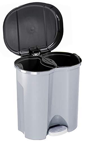 Rotho Abfalleimer Duo, Mülleimer mit zwei Abfallbehältern zum Mülltrennen, 2 x 10 l, Mülltrenner mit Trittfunktion, geruchsdichtes Verschließen, 39 x 32 x 40.5 cm (LxBxH), grau metallic / dunkelsilber by Rotho - Image 3