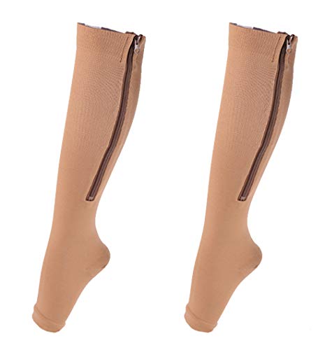 2 Pairs Zipper Compression Socks Toe Open Leg Support Stocking Knee High Socks