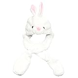 Plush Animal Hat w/ Built-In Mittens (White Rabbit)