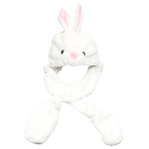 Plush Animal Hat w/ Built-In Mittens (White Rabbit)