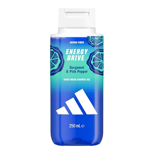 adidas Vibes Energy Drive Gel douche, 250 ml, lot de 1, notes de bergamote et de poivre rose, parfum unisexe