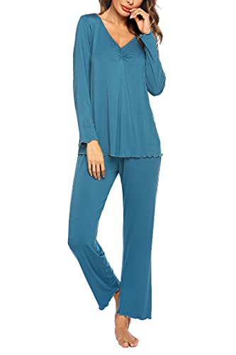 Image of Ekouaer Womens Pajama Sets 2 Piece Lounge Set Fall Winter Pajamas Long Sleeve Pjs Top and Pants Soft Pj Sets Loose Sleepwear