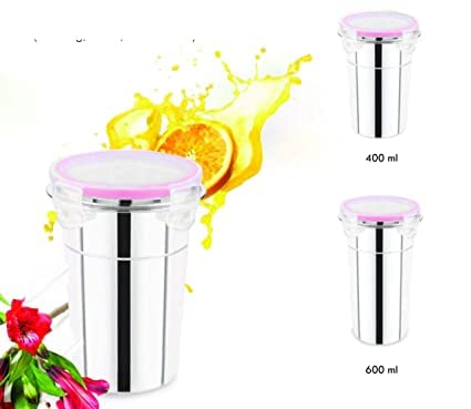 Aryamurti Stainless Steel Click & Seal Lock air Tight Glass Tumbler with Lid Plastic, Stainless Steel Tumbler (600 ML, Arya_ Air Tight Glass) 3