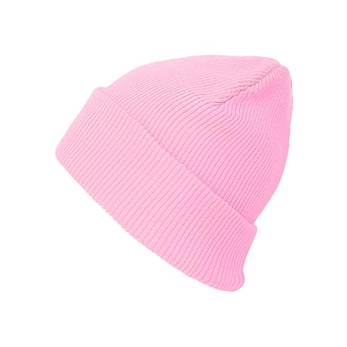 The Hat Depot Kids 100% Washed Cotton Soft and Light Cuffed Skull Plain Daily Beanie for 2-5 yrs Children.(Pink)