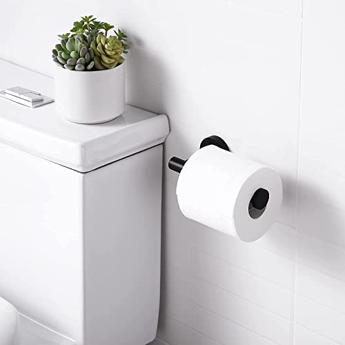 Image of Toilet Paper Roll Holder for Bathroom, Kitchen Tissue Roll Stand, 304 Grade Stainless Steel Wall Mount Hanger for Kitchen Accessories Items, Home and Bathroom Accessories, Matte Black, 5 Inch
