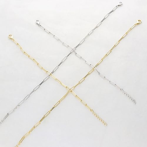 BERRICLE Sterling Silver Paperclip Fashion Link Chain Bracelet for Women 3mm 6.5 inch (Yellow Gold Flashed, Rhodium Plated)4