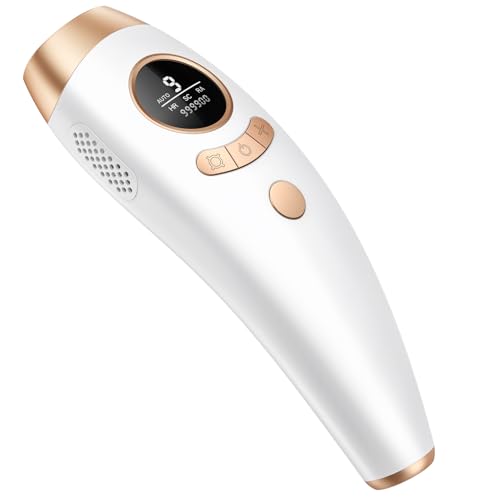 Depiladora Laser Indolora, Depiladora Luz Pulsada 9 Niveles de Energía, Maquina Laser Depilacion Casa para Rostro, Bikini y Cuerpo, Blanco