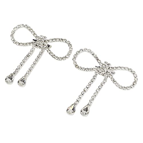 Image of 2PCS Rhinestone Bowknot Brooch Shiny Crystal Bow Pin Tassel for Women Weddings Celebration Parties Decoration Shoes, Luggage Accessories