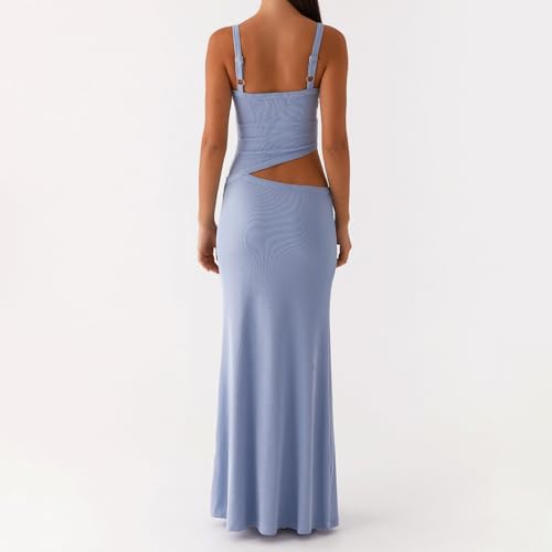 Image of Women Cut Out Maxi Dress Sleeveless Spaghetti Strap V Neck Backless Summer Bodycon Long Dress Party Dress