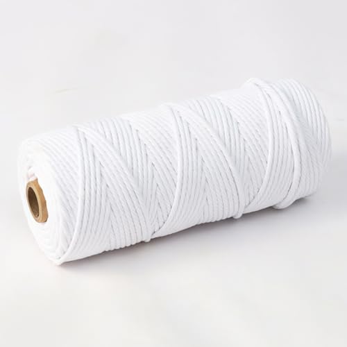 HSTWODE 1/5 cuerdas de algodón, cuerda de macramé de 4 mm, cuerda de algodón multicolor, 5 colores, hilo de macramé, para colgar, manualidades, manualidades, tejer (blanco)
