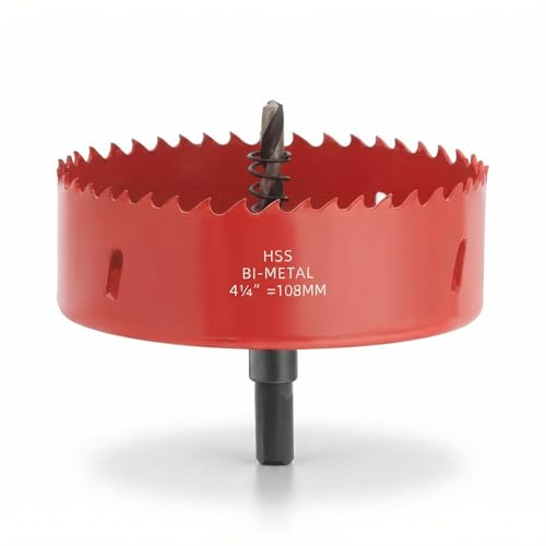 Image of 4-1 /4 inch Bi-Metal Hole Saw with Arbor, Heavy Duty 4.25 inch Hole Cutter for Metal, Wood & Plastic, Smooth Cutting Edge & Fast Chip Removal